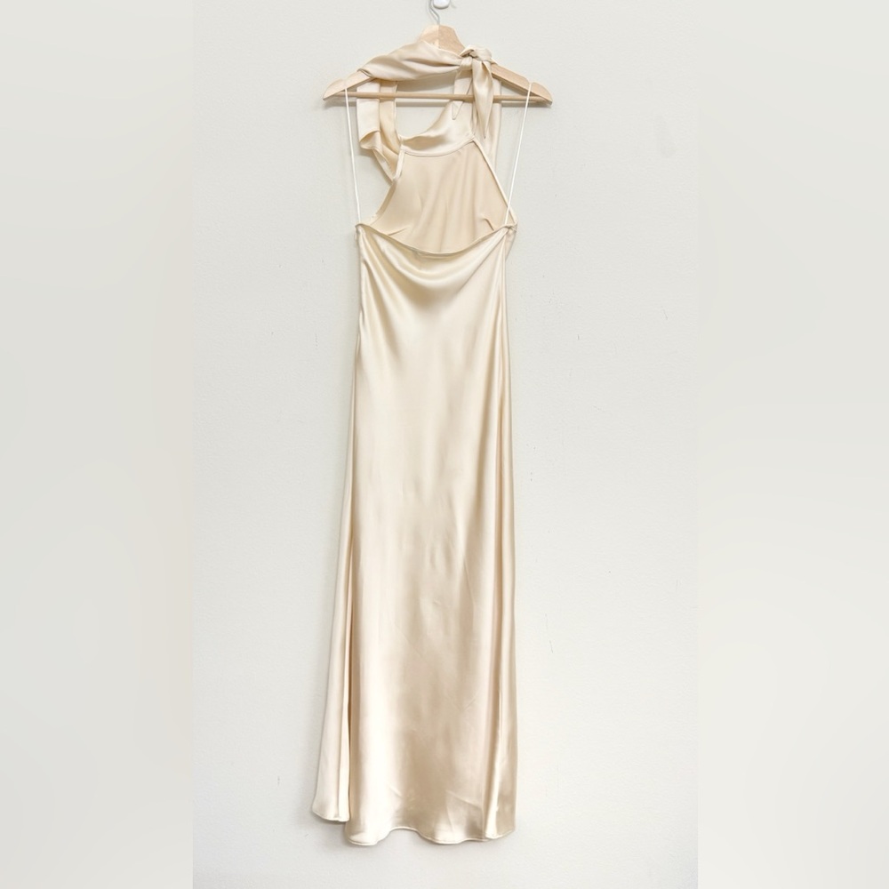 NWT Zara Satin Effect Scarf Halter-neck Long Dress in Cream Ivory Size S - Picture 5 of 14